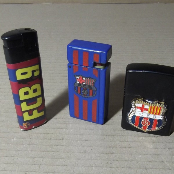 Vintage Lot 3 x Lighter FCB Lighters and Football Cover Barcelona Briquet Feuerzeug 打火機