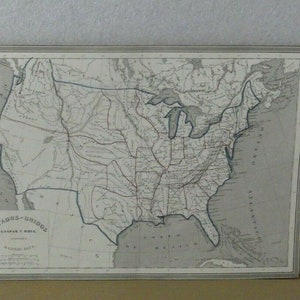 Old Map US Mapa Antiguo Estados Unidos 1852 Gaspar y Roig Madrid 33 x 25cm.