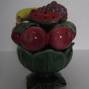 Fruit bowl with fruit, vintage Sicilian ceramics, fruit bowl centerpiece, with defect