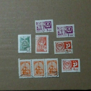 Lotto di 9 francobolli vintage Russia URSS Varie Timbro postale usato Timbro postale