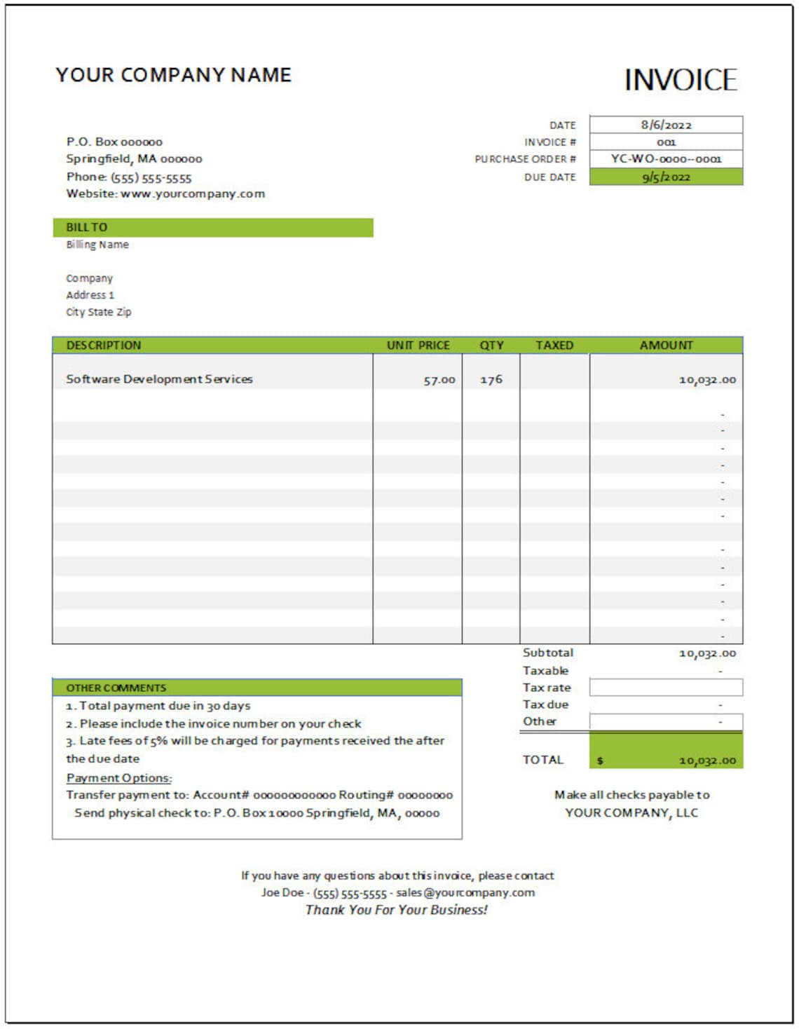 SIMPLE INVOICE TEMPLATE | Editable Billing Form | Price List Template