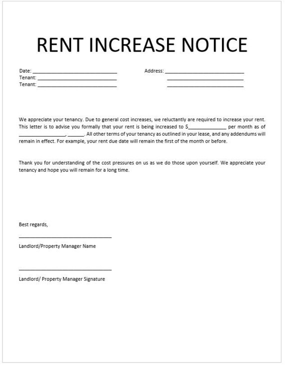 Rental Increase Notice Rent Increase Form Editable Word Etsy
