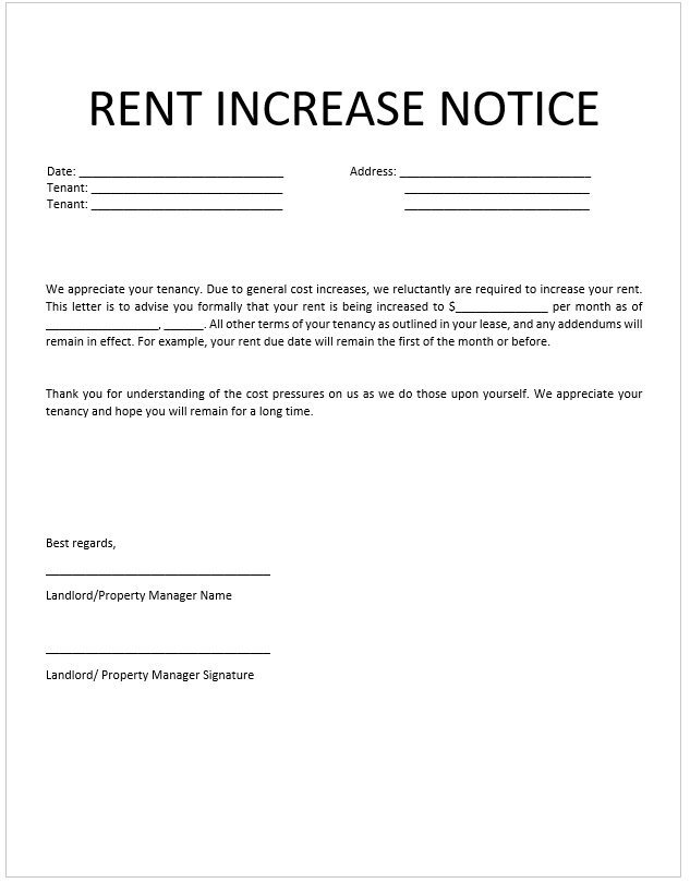 Notice For Rental Increase Notice For Rental Increase