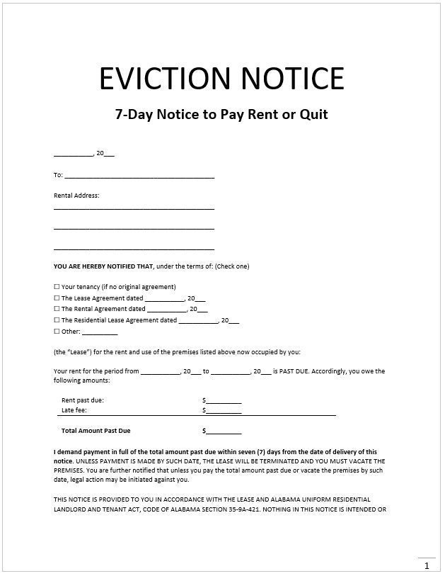 Eviction Notice Eviction Form Notice to Vacate Premises Proof of