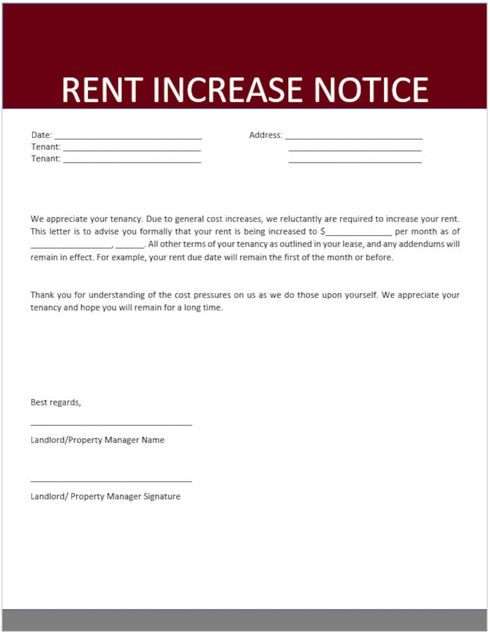 Rental Increase Notice Rent Increase Form Editable Word Docx Rental Increase Notice Rent Increase Form Editable Word Docx