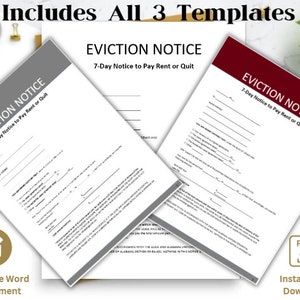 Eviction Notice - Eviction form - Notice to Vacate Premises - Proof of Service -  Editable word docx - Instant download