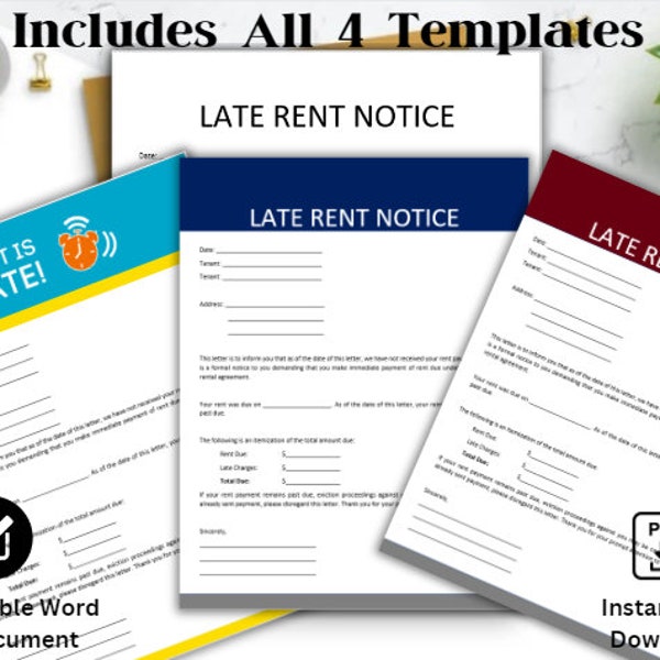 Late Rent Notice - Overdue Rent Form - Editable word docx - Instant download