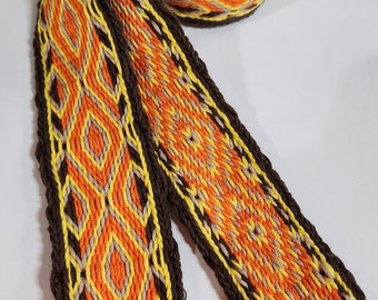 Inkle Woven Sash 2" x 80" plus fringe double sided pattern / Belt  / Strap /Band - 100% cotton  handwoven reversible 2 design