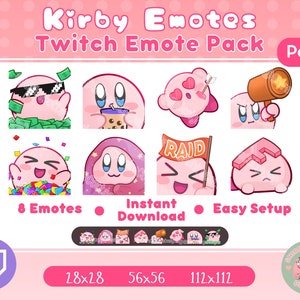 Kirby Emotes Pack 2, Kirby Stream pack, Kirby Twitch Accessories, Kawaii Twitch, Cute Twitch Emotes, Pink Twitch Emotes, Kawaii Emotes