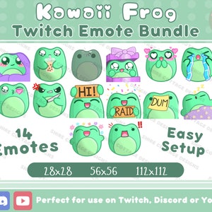 Kawaii Frog Emote Bundle - Kawaii Emotes, Twitch Emotes, Frog Stream pack, Kawaii Twitch Pack, Animated Emotes