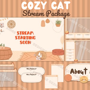 Gemütliches Cat Stream Paket mit animierten Zwischensequenzen - Süße Katze - Twitch Pack - Kawaii Stream Pack