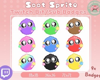 Hollín Sprite Twitch Badges, Cute Sub Badges, Kawaii Bit Badges, Studio Ghibli Emotes, Kawaii Stream Pack, Cute Twitch Package
