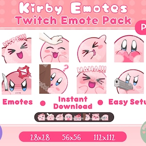 Kirby Emote Pack 1, Kirby Stream Package, Pink Emotes,  Kirby Sub Badges, Twitch Banner, Kawaii Kirby, Cute Twitch Emotes