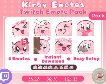 Kirby Emote Pack 1, Kirby Stream Package, Pink Emotes,  Kirby Sub Badges, Twitch Banner, Kawaii Kirby, Cute Twitch Emotes