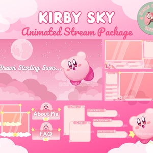 Kirby Animated Twitch Stream Package, Kawaii Kirby, Kirby Emotes, Kirby Stream Pack, Pink Twitch Pack