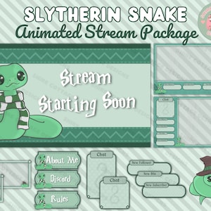 Kawaii Snake Twitch Package w/Animated Cutscenes, Snake Stream Pack, Green Twitch Package, Snake Emotes, Snake Twitch, Kawaii Snake