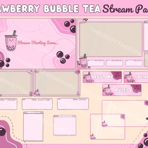 Erdbeer Bubble Tea Stream Paket mit animierten Zwischensequenzen! Boba - Twitch - Bubbletea - Pink - PC