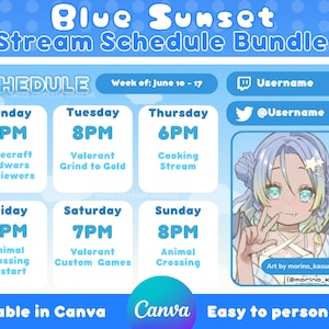 Blue Sunset Stream Schedule Template, Twitch Schedule, Blue Twitch Accessories, Stream Schedule, Stream Package, Stream Planner