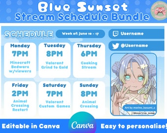 Blue Sunset Stream Schedule Template, Twitch Schedule, Blue Twitch Accessories, Stream Schedule, Stream Package, Stream Planner