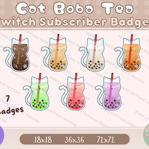 Cat Boba Tea Twitch Subscriber Badges - Cat Twitch Badges - Twitch Community Badges - Bubble Tea Twitch Package - Boba Tea Emotes