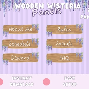 Wooden Flower Twitch Panels - Cottage Core Twitch Panels -  Wisteria Twitch Panels - Flower Twitch Panels - Cute Twitch Panels