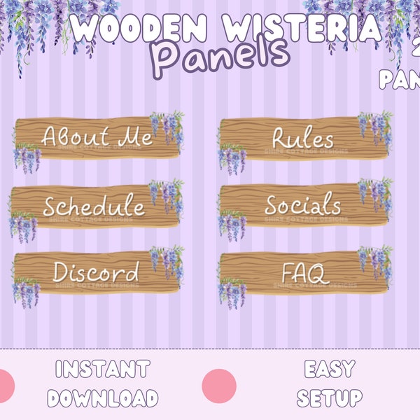 Wooden Flower Twitch Panels - Cottage Core Twitch Panels -  Wisteria Twitch Panels - Flower Twitch Panels - Cute Twitch Panels