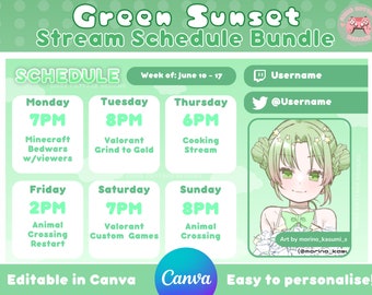 Green Sunset Stream Schedule Bundle, Green Twitch Accessories, Stream Planner, Green Stream Package, Twitch Schedule, Custom Twitch