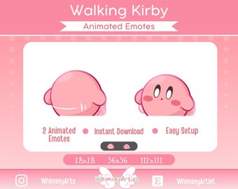 Animated Kirby Walking Emotes | Animated Kirby Emotes, Kirby Emotes, Animated Emotes, Kirby Walking Away, Kirby Stream Emotes, Cute Emotes