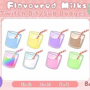 Kawaii Flavoured Milk Twitch Badges, Cute Twitch Badges, Milk Sub Badges, Bit Tier Badges, Strawberry Milk Stream Pack, Milk Twitch Pack