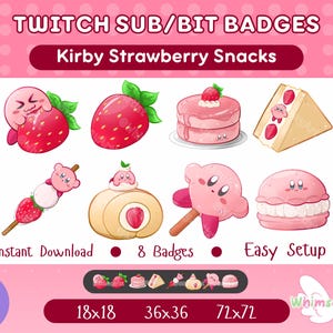 Kirby Strawberry Snack Sub/Bit Badge Bundle | Kirby Badges, Twitch Subscriber Badges, Kirby Emotes, Kirby Stream Pack, Twitch Accessories