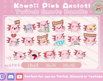 Axolotl Twitch Emotes - Emotes for Twitch - Cute Twitch Emotes - Kawaii Twitch Emotes - Discord Emotes - Cute Axolotl Stream Pack