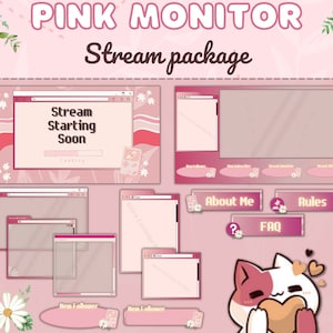 Pink Monitor Stream Package w/ Animated Cutscenes! cute - PC - flower - streamer - game