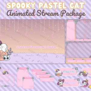 Spooky Pastel Cat Twitch Package w/Animated Cutscenes! Halloween twitch pack - Cute Cat Stream Pack - Twitch overlays - Witch Stream Pack