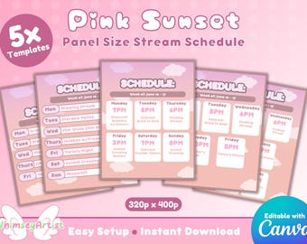 Pink Sunset Themed Twitch Panel Schedule | Editable Stream Schedule, Twitch Schedule, Stream Planner, Twitch Stream Pack, Twitch Emotes