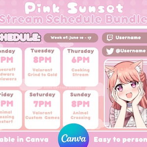 Programação de transmissão com tema Pink Sunset - Programação de transmissão rosa - Programação de streamer - Programação editável do Twitch