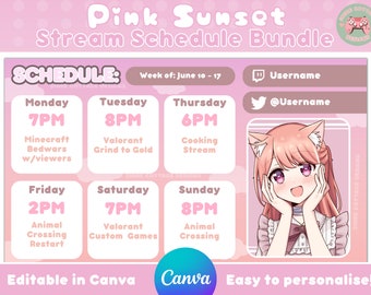 Pink Sunset Themed Stream Schedule - Pink Stream Schedule - Streamer Schedule - Editable Twitch Schedule