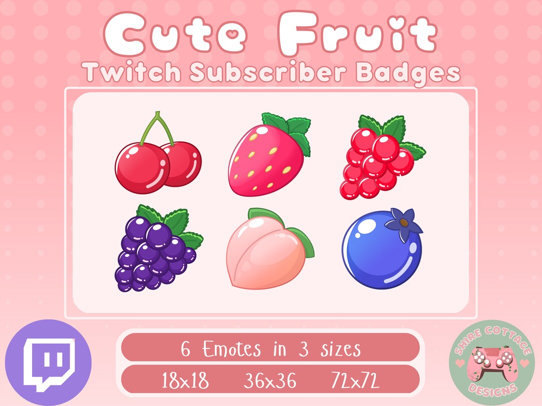 Cute Fruit Twitch Sub Bit Badges, Twitch Sub Badges, Fruit Stream Pack