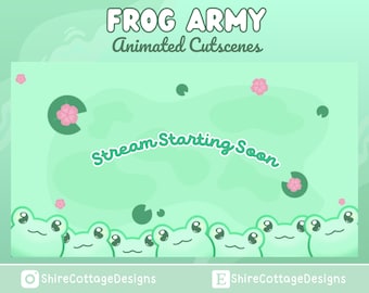 Frog Army Animated Overlay Cutscenes, Frog Twitch, Kawaii Frog Twitch Accessories, Animated Frog Stream, Frog Stream pack, Frog Emotes