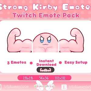 Strong Kirby Emotes, Buff Kirby, Funny Emotes, Kawaii Kirby emotes, Twitch Emoted