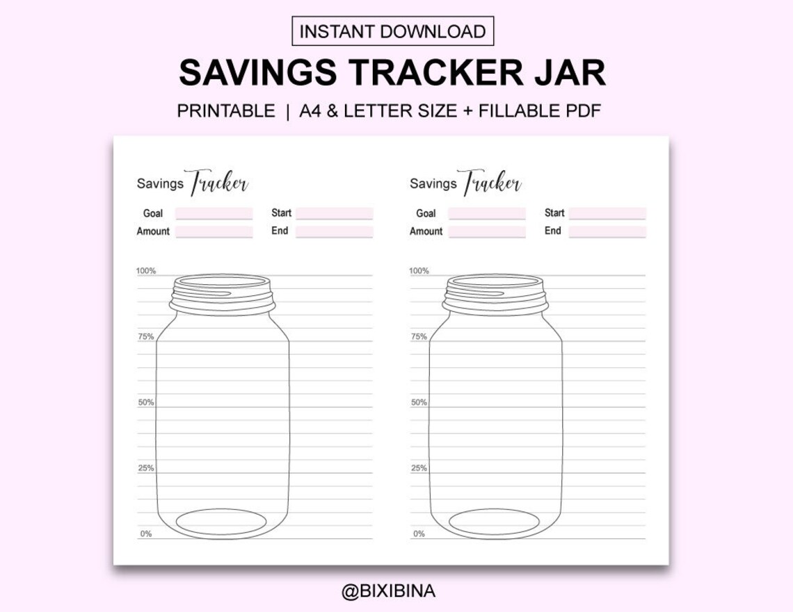 Mason Jar Savings Tracker Printable Money Saving Template | Etsy