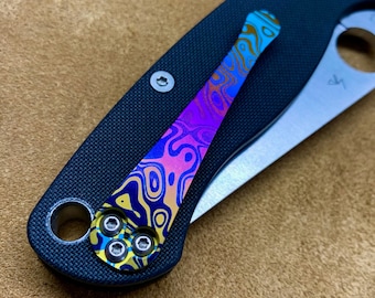 3d milled Titanium clip for Spyderco Paramilitary 2 in D-fade Flomacus pattern