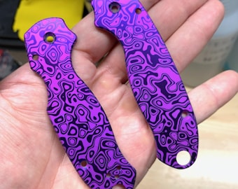 Custom Flomascus Violet & Purple Pattern Grade 5 6AL4V Titan Griffschalen für das Spyderco Para 3 C223GP