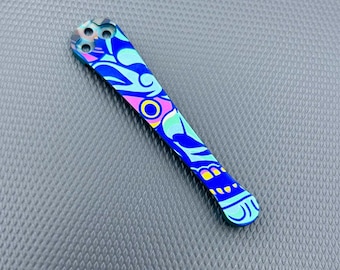 3d milled Titanium clip for Spyderco Paramilitary 2 in Oni Mask pattern (Violet, Green, Gold, Blue)