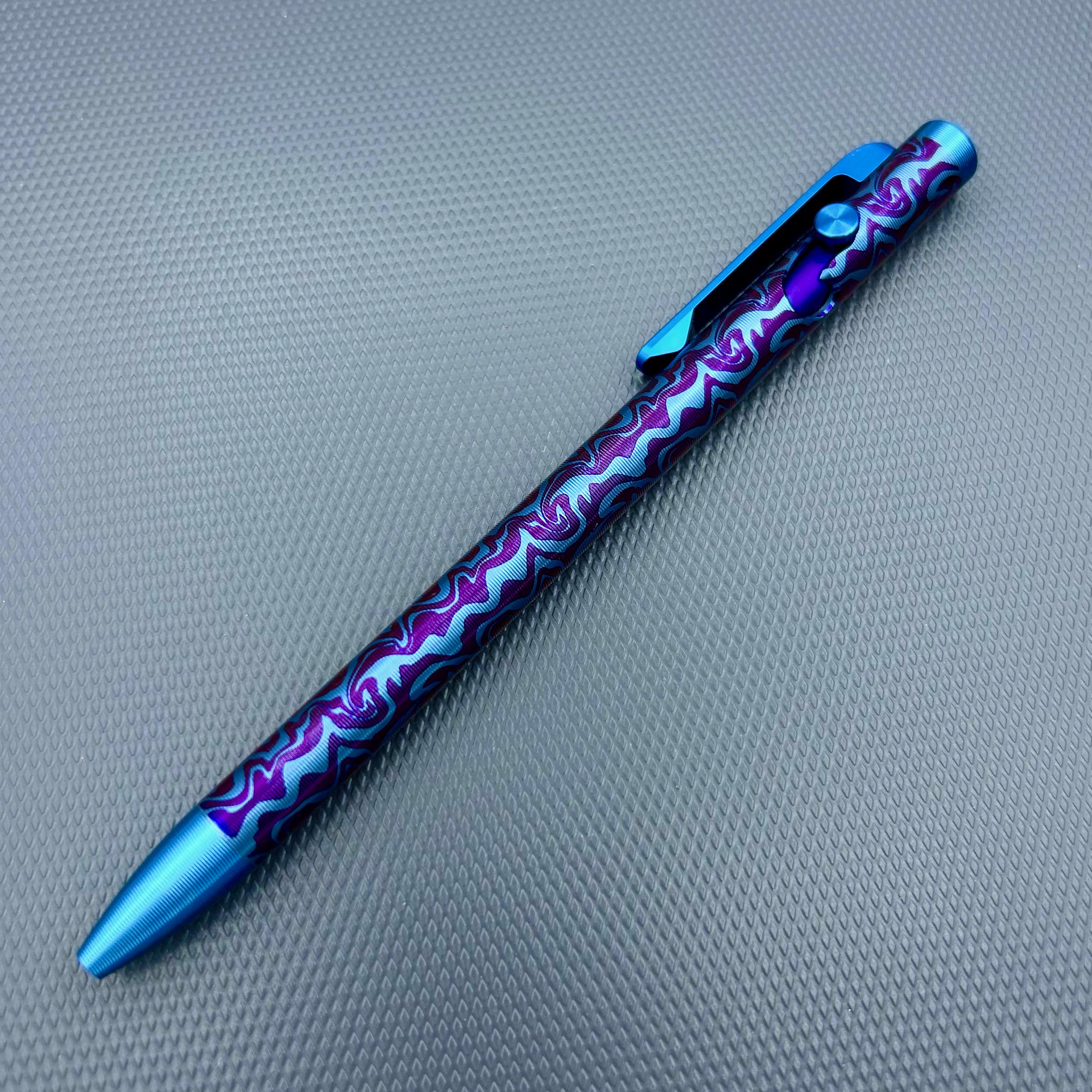 Tactile Turn - Titanium Slim Bolt Action Standard Size Pen Squigly pattern  Color w/color accented tip, clip & cap.
