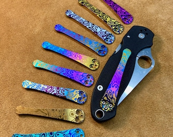 3d milled Titanium clip for Spyderco Paramilitary 2 & Para 3 in various Flomascus finishes