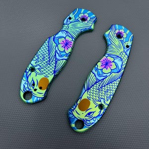 Casquillos de titanio 6AL4V de grado 5 con patrón KOI personalizado para Spyderco Para 3 C223GP