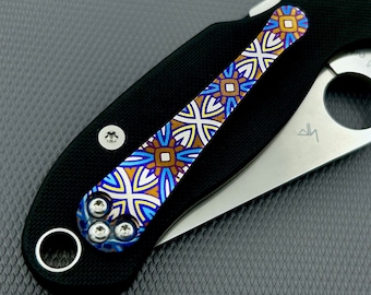 3d milled Titanium clip for Spyderco Para 3 in STAR pattern - Bronze and Blue tones - Fits Manix G10 & Paramilitary 2 also.