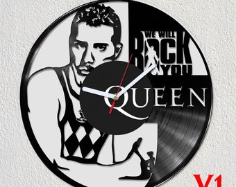 Horloge murale avec disque vinyle Queen Freddie Mercury, idée cadeau, décoration d'intérieur