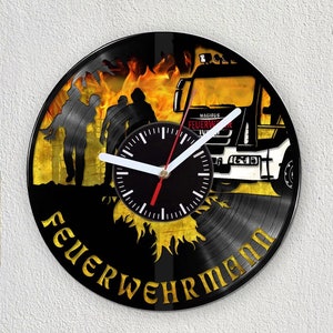 Schallplattenuhr, Schallplatte, Feuerwehr, Geschenke für Feuerwehrmänner,