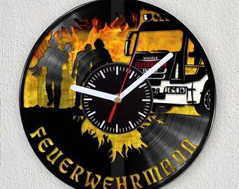 Schallplattenuhr, Schallplatte, Feuerwehr, Geschenke für Feuerwehrmänner,